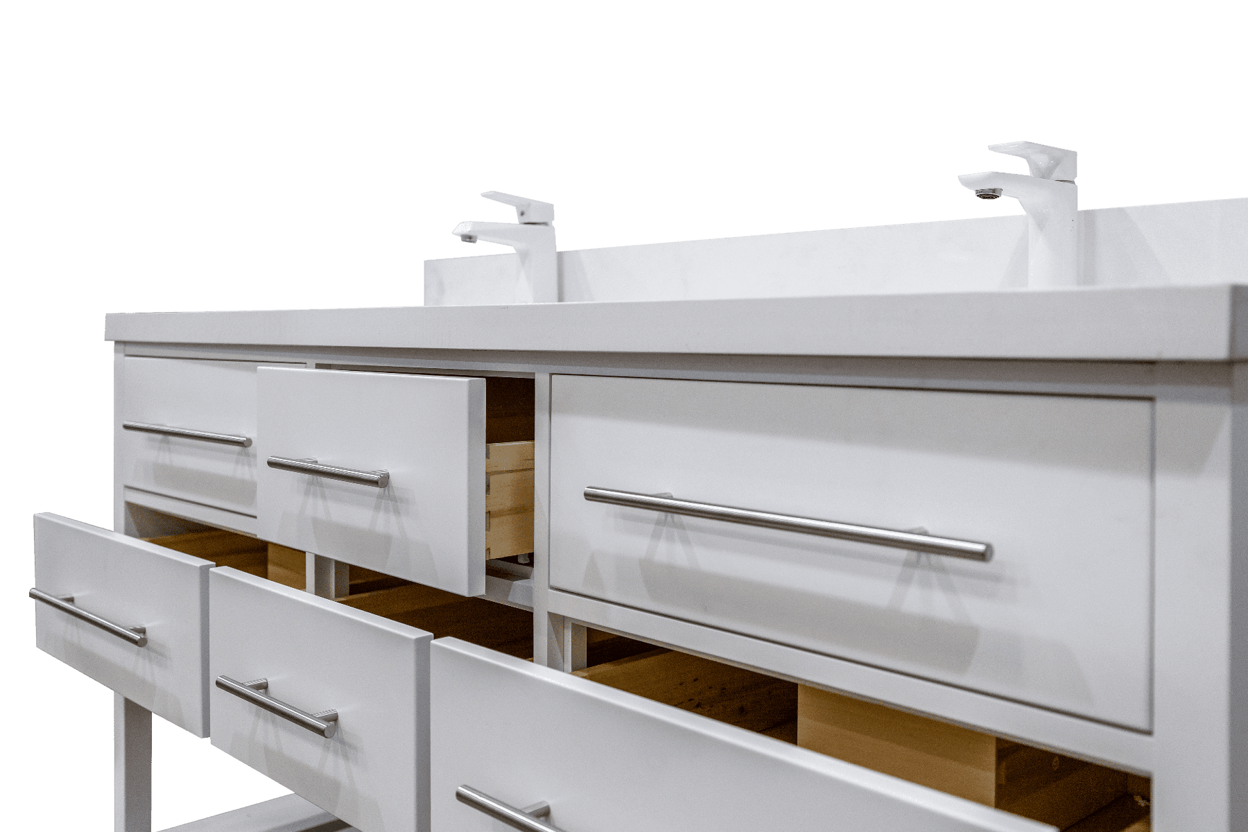 60" White Freestanding Double Sink Bathroom Vanity with White Quartz Countertop Fiory - Image 7