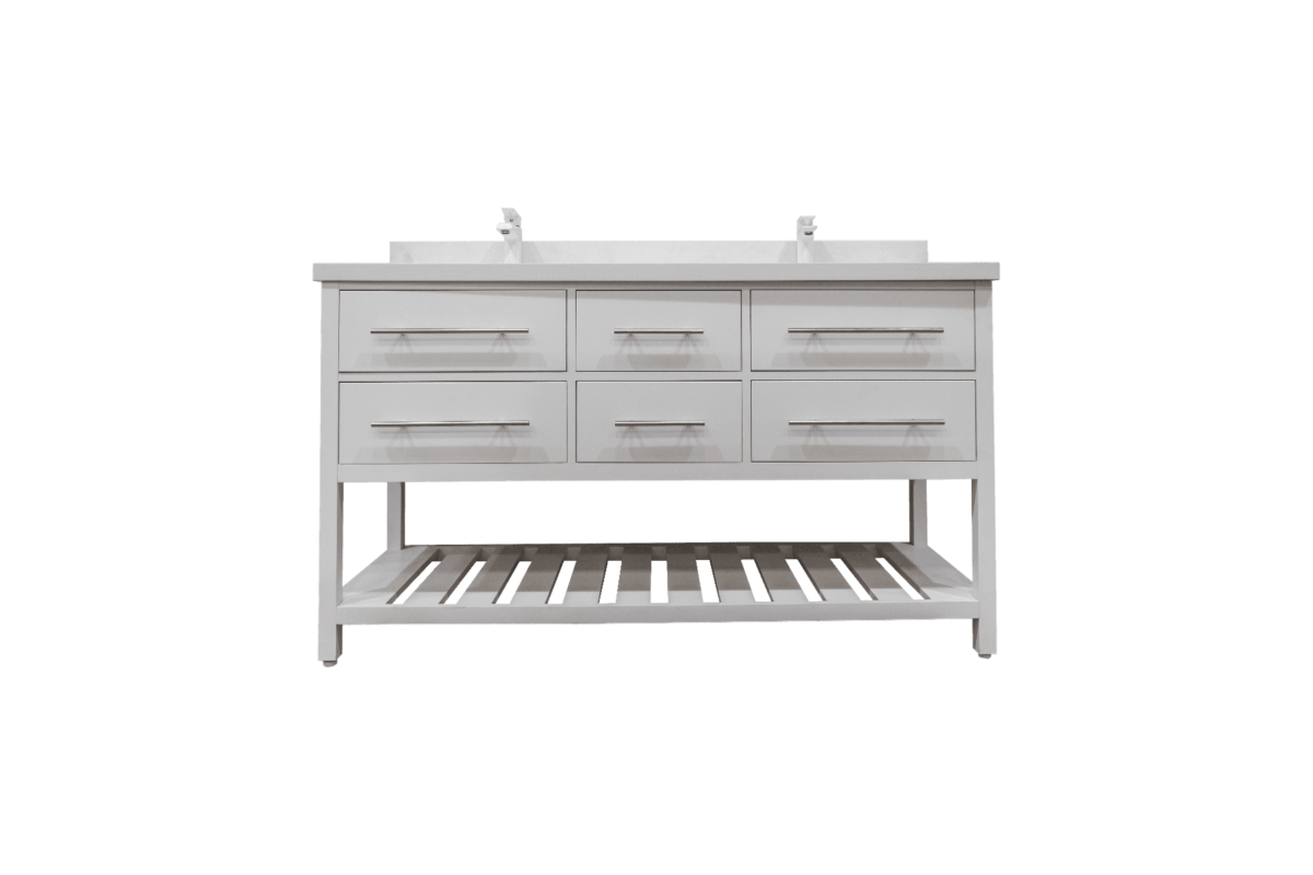60" White Freestanding Double Sink Bathroom Vanity with White Quartz Countertop Fiory - Image 3