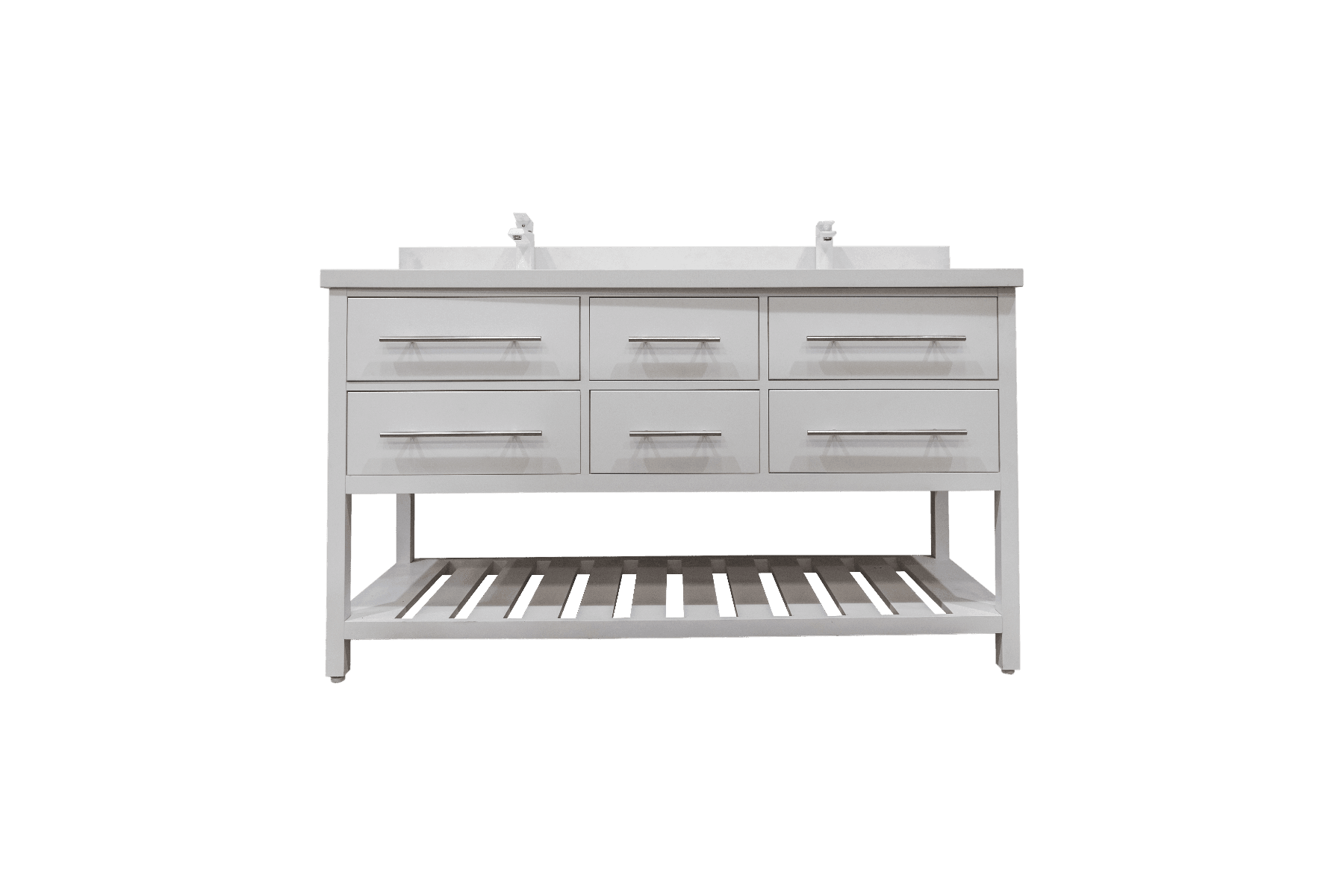 60" White Freestanding Double Sink Bathroom Vanity with White Quartz Countertop Fiory - Image 3