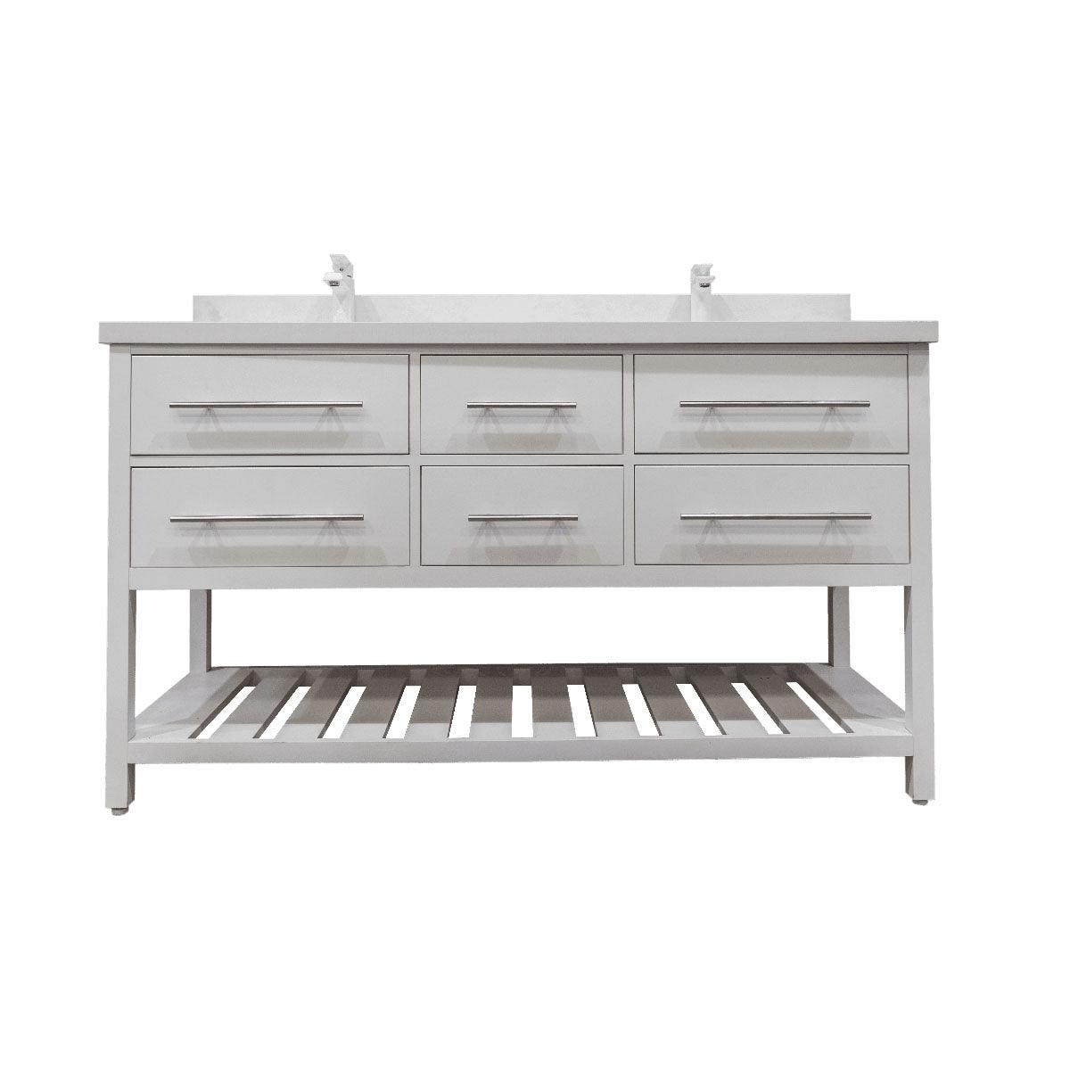 60" White Freestanding Double Sink Bathroom Vanity with White Quartz Countertop Fiory - Image 2