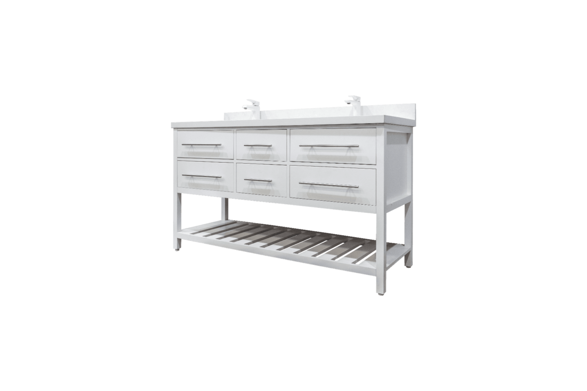 60" White Freestanding Double Sink Bathroom Vanity with White Quartz Countertop Fiory - Image 4