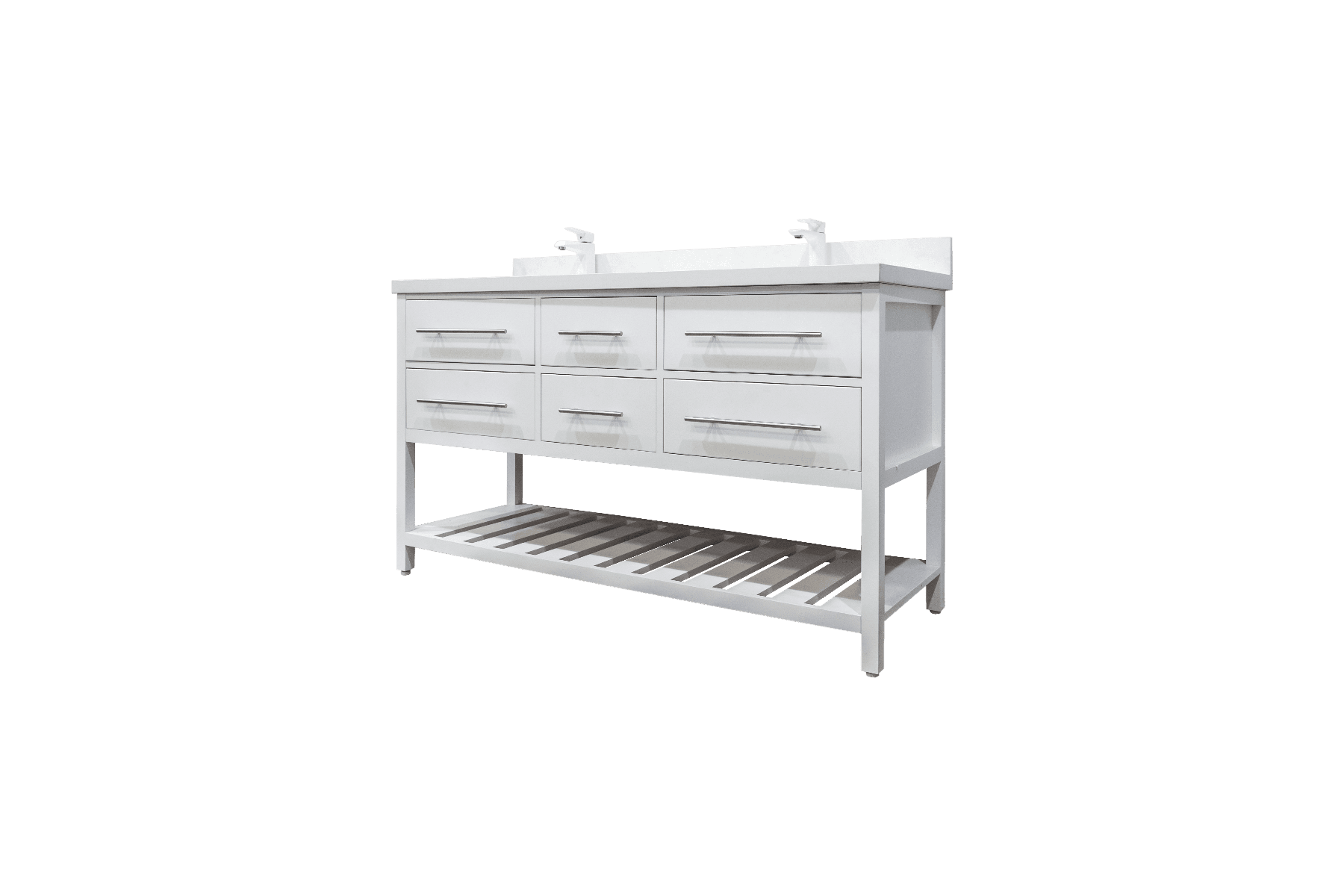 60" White Freestanding Double Sink Bathroom Vanity with White Quartz Countertop Fiory - Image 4