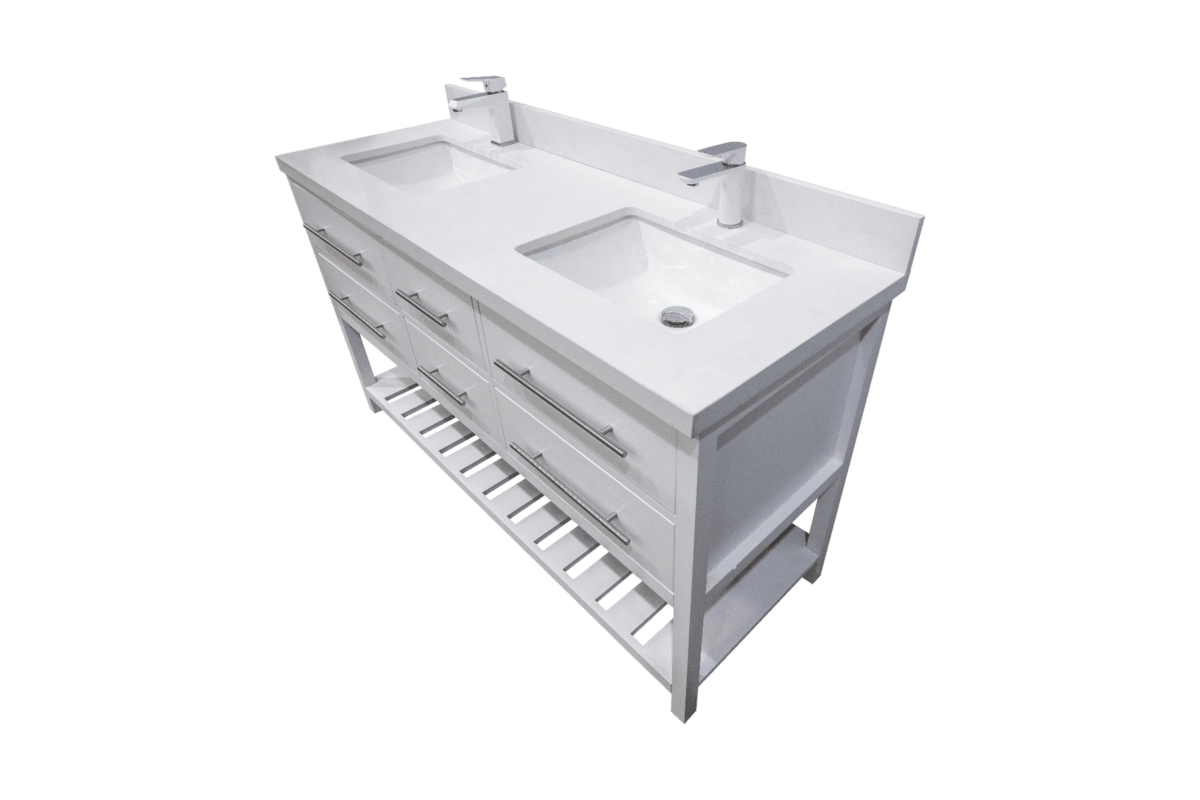 60" White Freestanding Double Sink Bathroom Vanity with White Quartz Countertop Fiory - Image 5