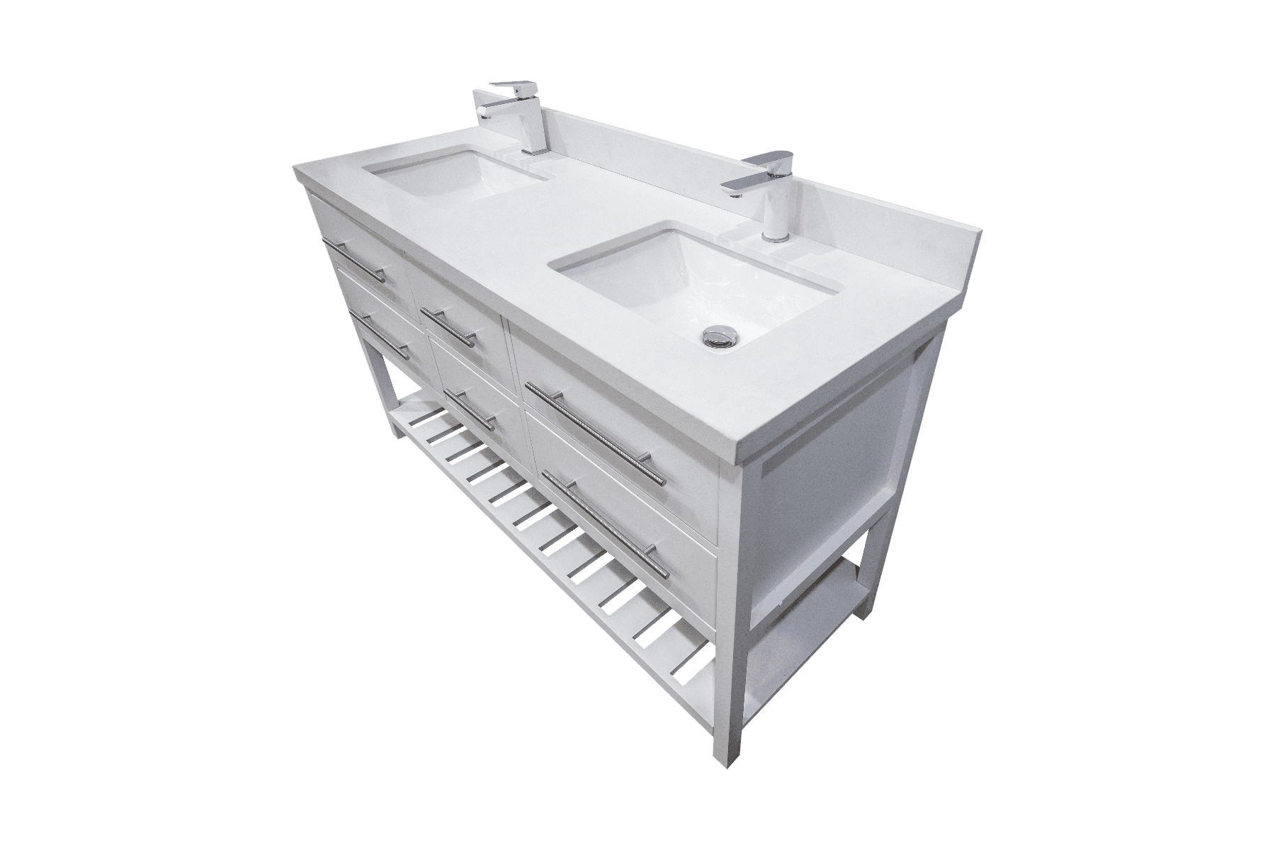 60" White Freestanding Double Sink Bathroom Vanity with White Quartz Countertop Fiory - Image 5