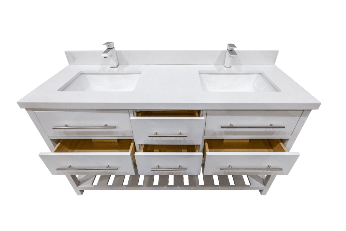 60" White Freestanding Double Sink Bathroom Vanity with White Quartz Countertop Fiory - Image 6