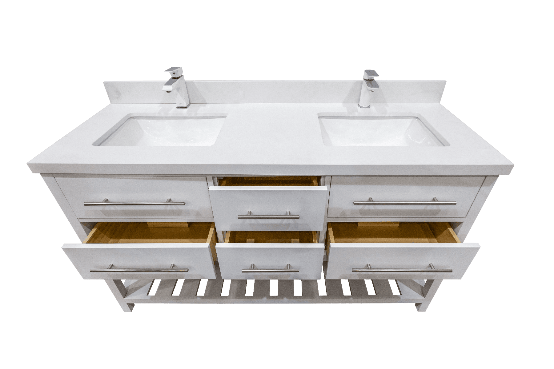 60" White Freestanding Double Sink Bathroom Vanity with White Quartz Countertop Fiory - Image 6