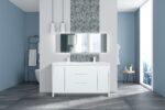 60" Glossy White Freestanding Double Sink Bathroom Vanity with White Polymarble Countertop - Image 2