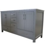 60" Light Grey Freestanding Double Sink Bathroom Vanity with Carrera Marble Countertop - Image 4