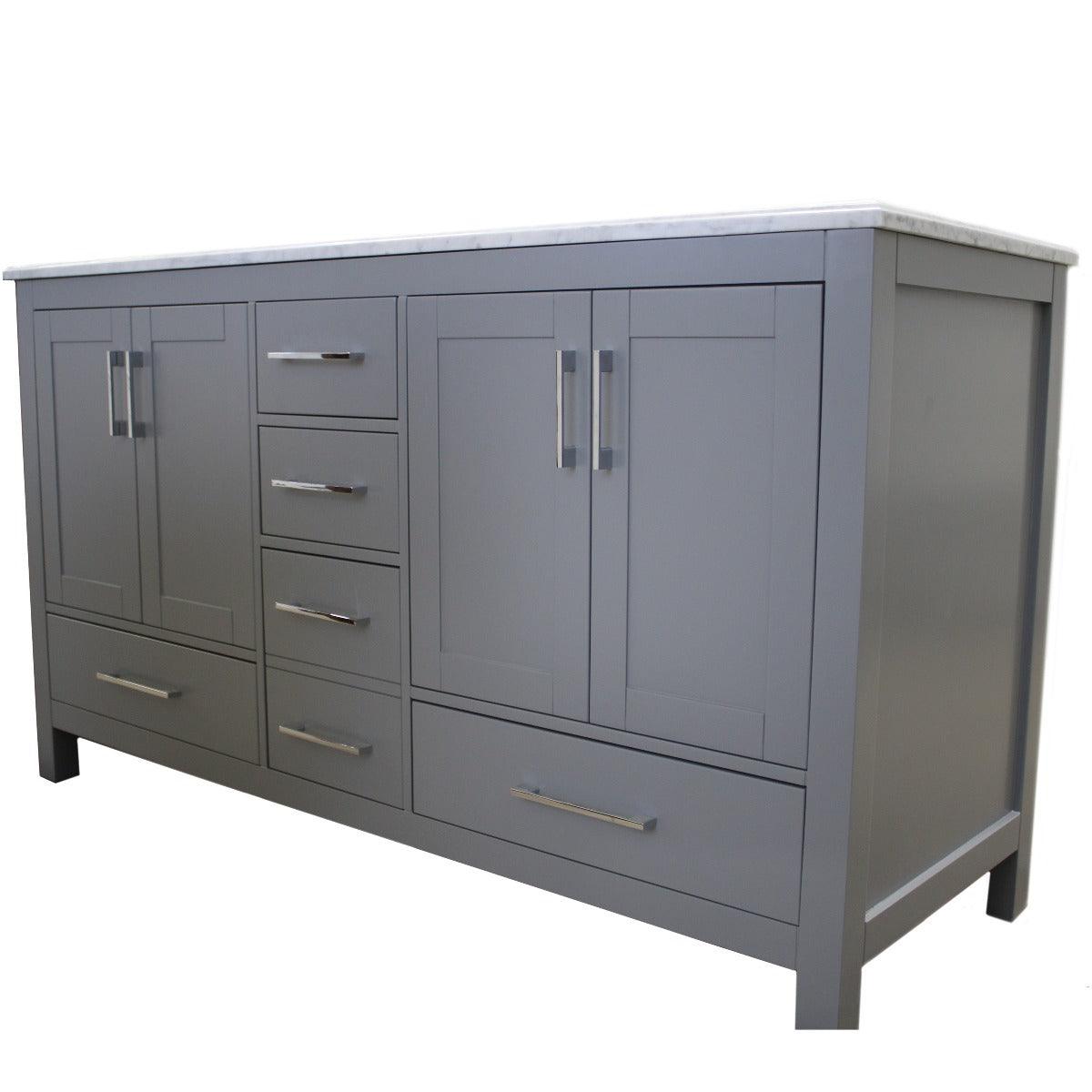 60" Light Grey Freestanding Double Sink Bathroom Vanity with Carrera Marble Countertop – Image 4