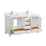 60" White Freestanding Double Sink Bathroom Vanity with Calcutta Quartz Countertop - Image 5
