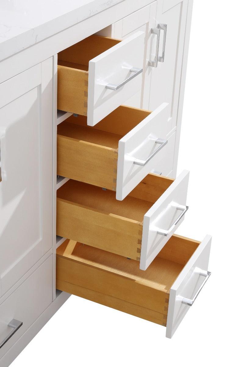 60" White Freestanding Double Sink Bathroom Vanity with Carrera Marble Countertop – Image 7