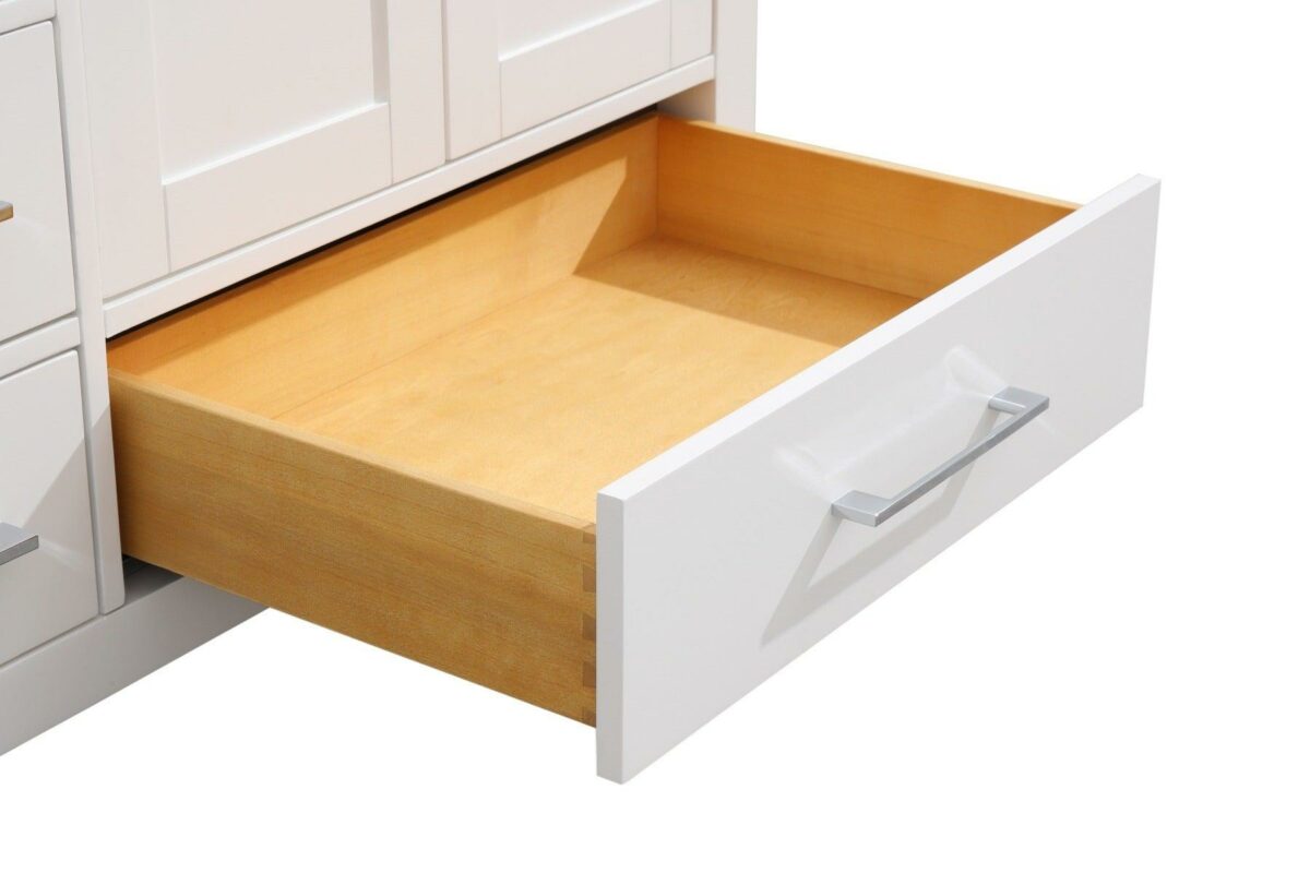 60" White Freestanding Double Sink Bathroom Vanity with Calcutta Quartz Countertop - Image 9