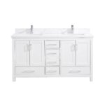 60" White Freestanding Double Sink Bathroom Vanity with Calcutta Quartz Countertop - Image 4