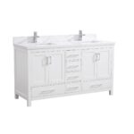 60" White Freestanding Double Sink Bathroom Vanity with Calcutta Quartz Countertop - Image 3