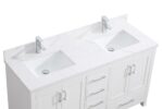 60" White Freestanding Double Sink Bathroom Vanity with Calcutta Quartz Countertop - Image 6