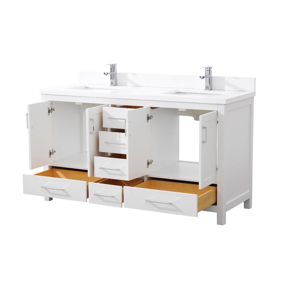 60" White Freestanding Double Sink Bathroom Vanity with White Quartz Countertop - Image 5