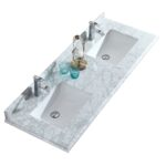 60" White Freestanding Double Sink Bathroom Vanity with Carrera Marble Countertop - Image 10