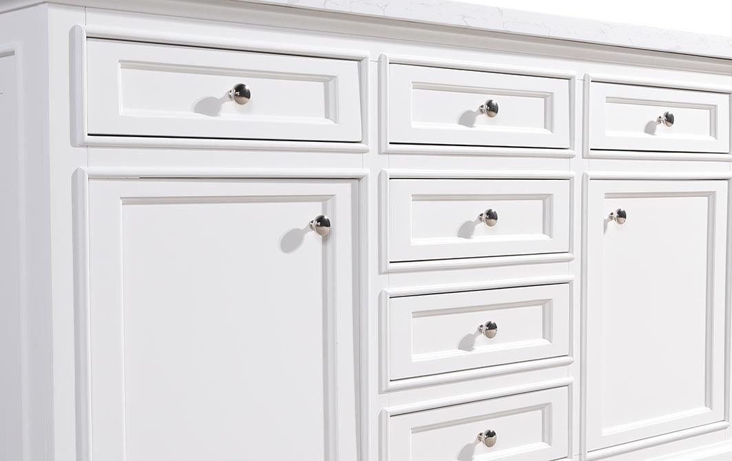 60" White Freestanding Double Sink Bathroom Vanity with Calcutta Quartz Countertop - Image 5