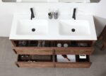 60" Natural Walnut Freestanding Double Sink Bathroom Vanity with White Solid Surface Countertop Vista - Image 5