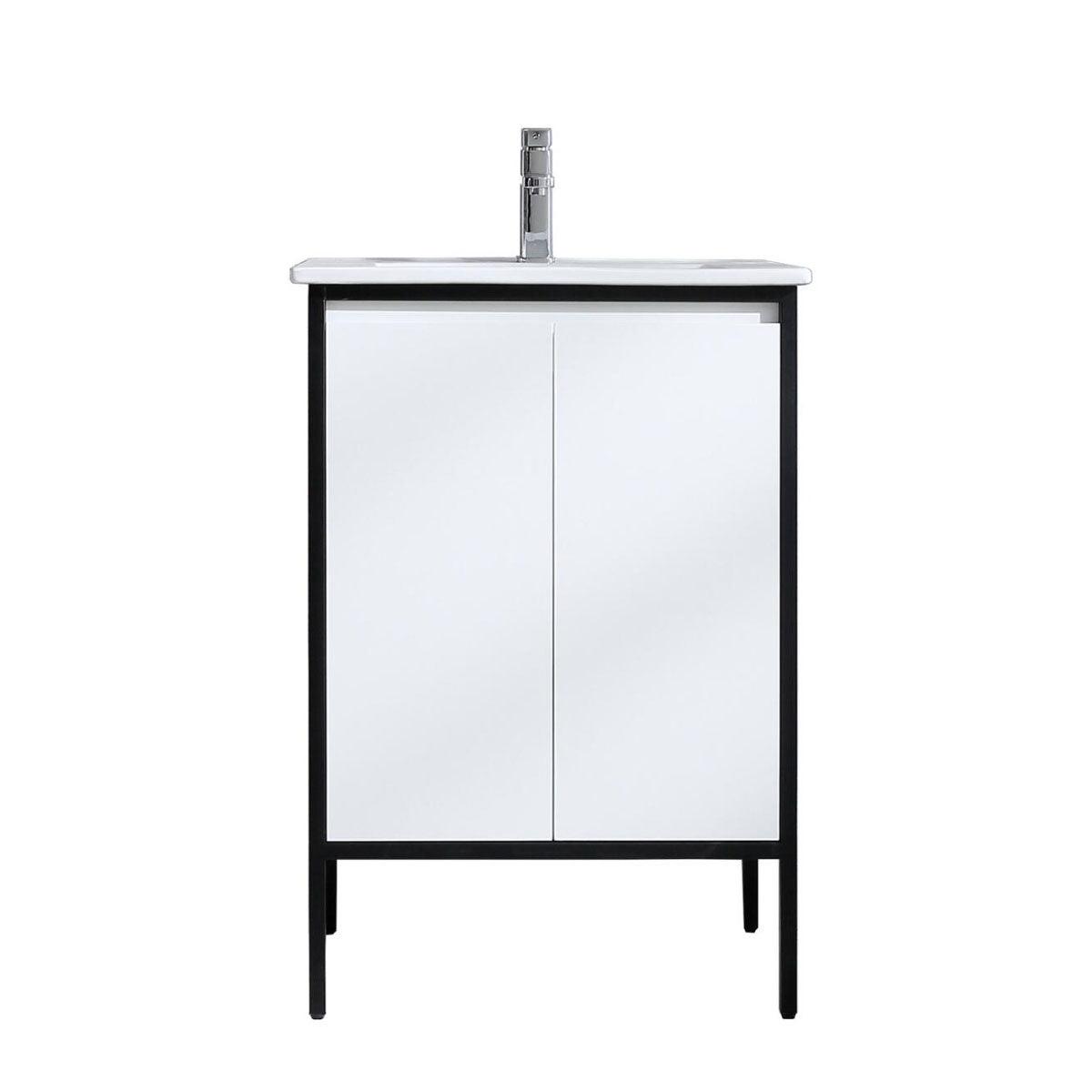 24" White & Black Frame Freestanding Single Sink Bathroom Vanity with White Ceramic Countertop – Image 2