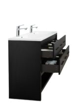 72" Black Rough Oak Freestanding Double Sink Bathroom Vanity with White Polymarble Countertop - Image 7