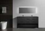 72" Black Rough Oak Freestanding Bathroom Vanity with Black Engineered Quartz Countertop - Image 2
