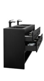 72" Black Rough Oak Freestanding Bathroom Vanity with Black Engineered Quartz Countertop - Image 7