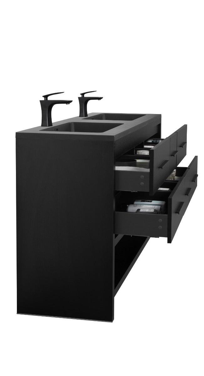 72" Black Rough Oak Freestanding Bathroom Vanity with Black Engineered Quartz Countertop – Image 7