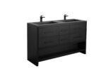 72" Black Rough Oak Freestanding Bathroom Vanity with Black Engineered Quartz Countertop - Image 4