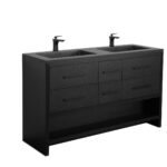 72" Black Rough Oak Freestanding Bathroom Vanity with Black Engineered Quartz Countertop - Image 3