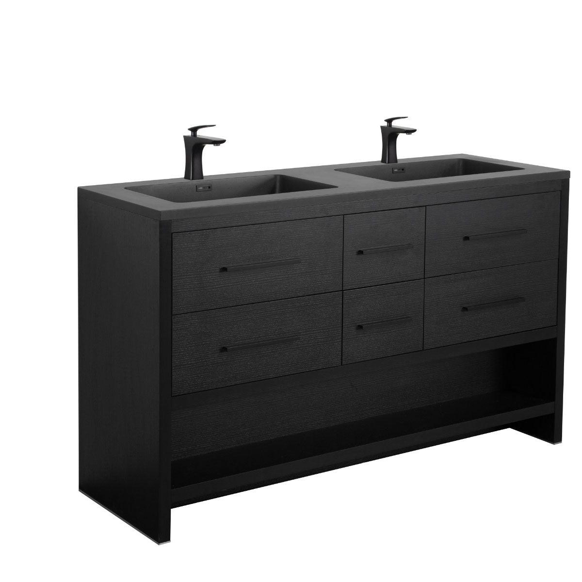 72" Black Rough Oak Freestanding Bathroom Vanity with Black Engineered Quartz Countertop – Image 3