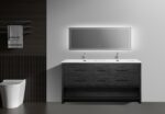72" Black Rough Oak Freestanding Double Sink Bathroom Vanity with White Polymarble Countertop - Image 6