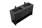 72" Black Rough Oak Freestanding Bathroom Vanity with Black Engineered Quartz Countertop - Image 5