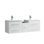 72" White Wall Mount Double Sink Bathroom Vanity with White Ceramic Countertop Jacob - Image 2