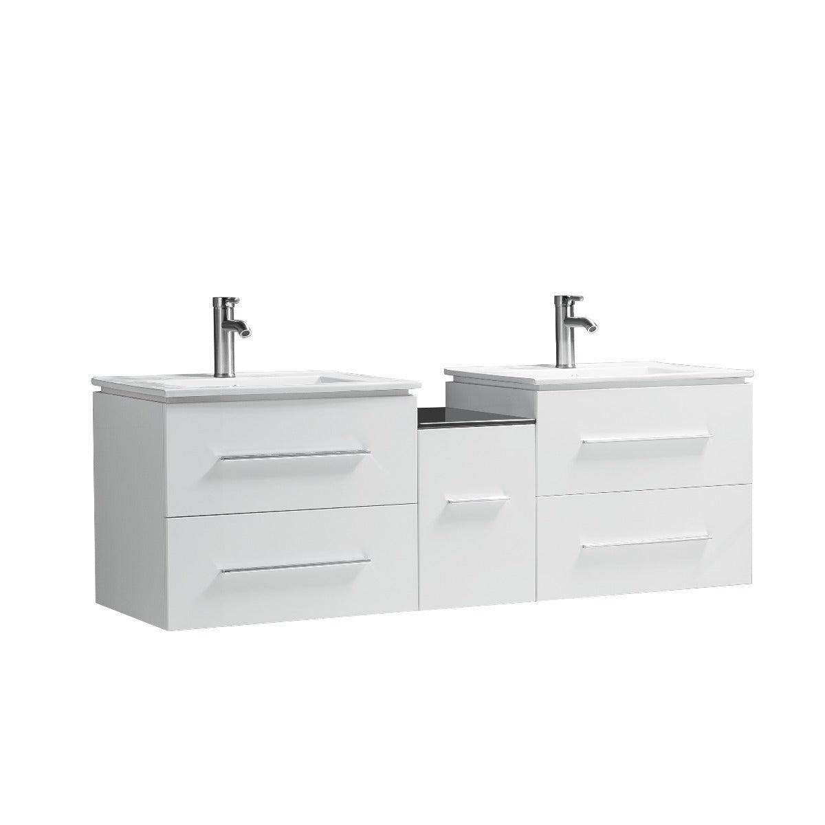 72" White Wall Mount Double Sink Bathroom Vanity with White Ceramic Countertop Jacob – Image 2