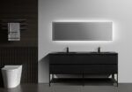 72" Black Wall Mount Double Sink Bathroom Vanity with Black Engineered Quartz Countertop & Open Shelf - Image 2