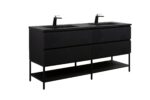 72" Black Wall Mount Double Sink Bathroom Vanity with Black Engineered Quartz Countertop & Open Shelf - Image 3