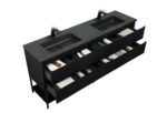 72" Black Wall Mount Double Sink Bathroom Vanity with Black Engineered Quartz Countertop & Open Shelf - Image 5
