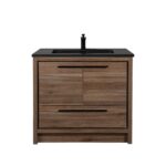 36" Walnut Freestanding Bathroom Vanity with Black Engineered Quartz Countertop - Image 2