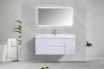 48" Glossy White Wall Mount Single Sink Bathroom Vanity with White Polymarble Countertop - Image 2