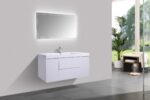 48" Glossy White Wall Mount Single Sink Bathroom Vanity with White Polymarble Countertop - Image 3