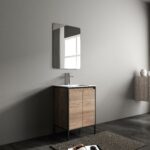 24" Rough Oak and Black Metal Frame Freestanding Single Sink Bathroom Vanity with White Ceramic Countertop - Image 5