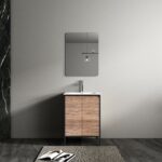 24" Rough Oak and Black Metal Frame Freestanding Single Sink Bathroom Vanity with White Ceramic Countertop