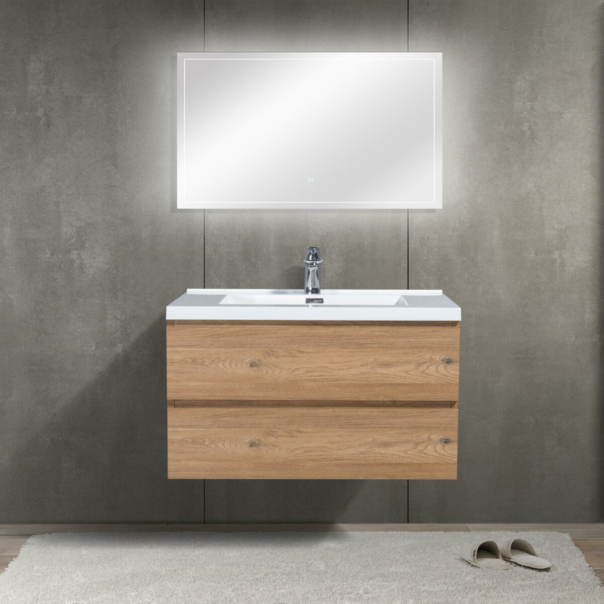 36" Rough Oak Vanity Combo with White Polymarble countertop Capri Collection - Image 1