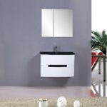 30" White Wall Mount Bathroom Vanity with Black Glass Countertop Tula