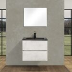 24" Grey Wall Mount Bathroom Vanity with Black Engineered Quartz Countertop