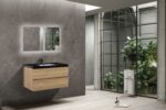 40" Rough Oak Wall Mount Bathroom Vanity with Black Polymarble Countertop Edge - Image 4