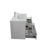 42" Glossy White Wall Mount Light-Up Bathroom Vanity with White Polymarble Countertop - Image 4