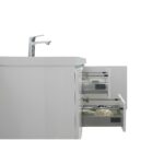 48" Glossy White Wall Mount Light-Up Bathroom Vanity with White Polymarble Countertop - Image 4