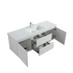 60" Glossy White Wall Mount Light-Up Bathroom Vanity with White Polymarble Countertop - Image 4